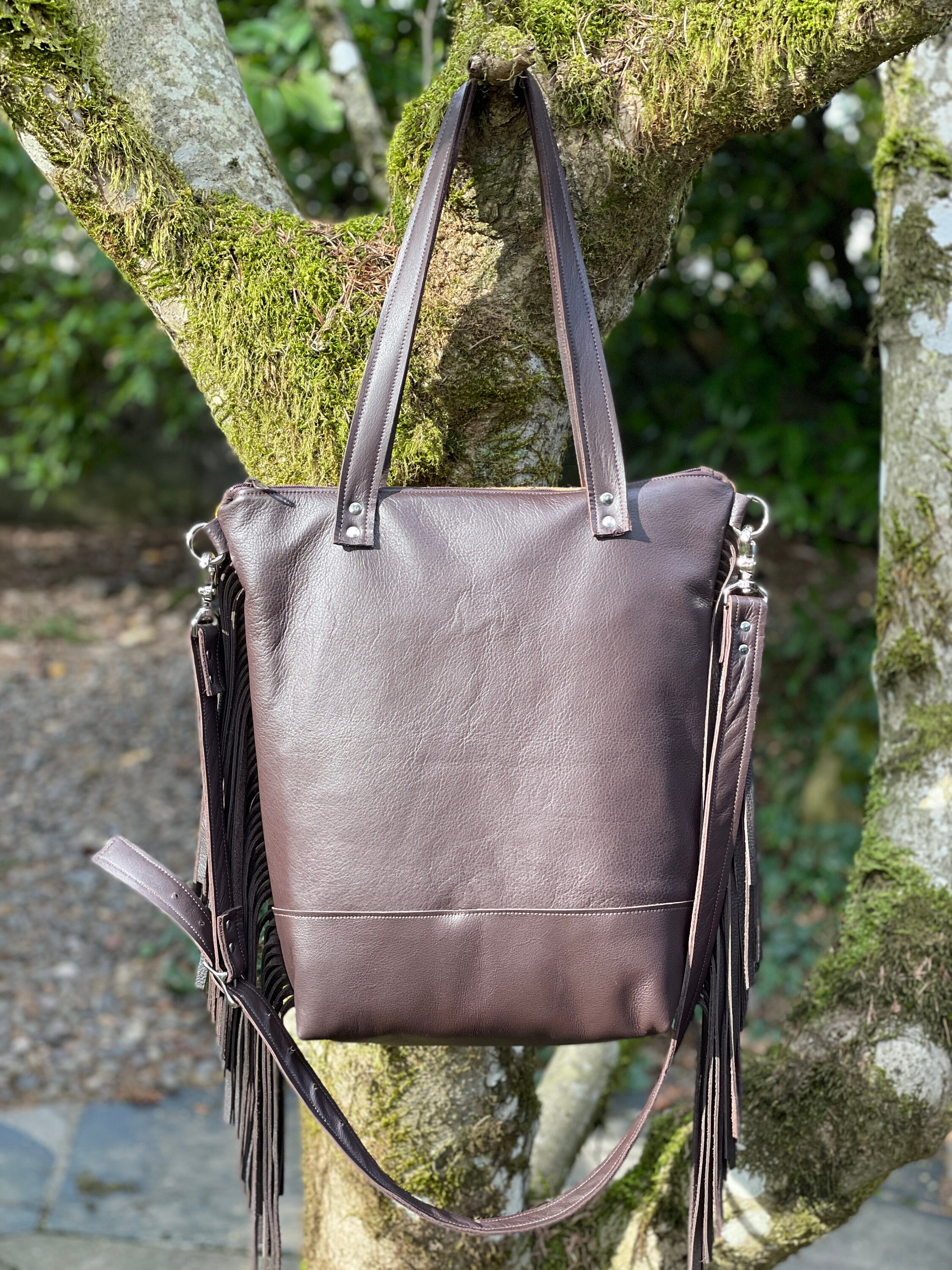 Large Fringe Crossbody Tote Bag in Oregon Woolhardingbrown Etsy