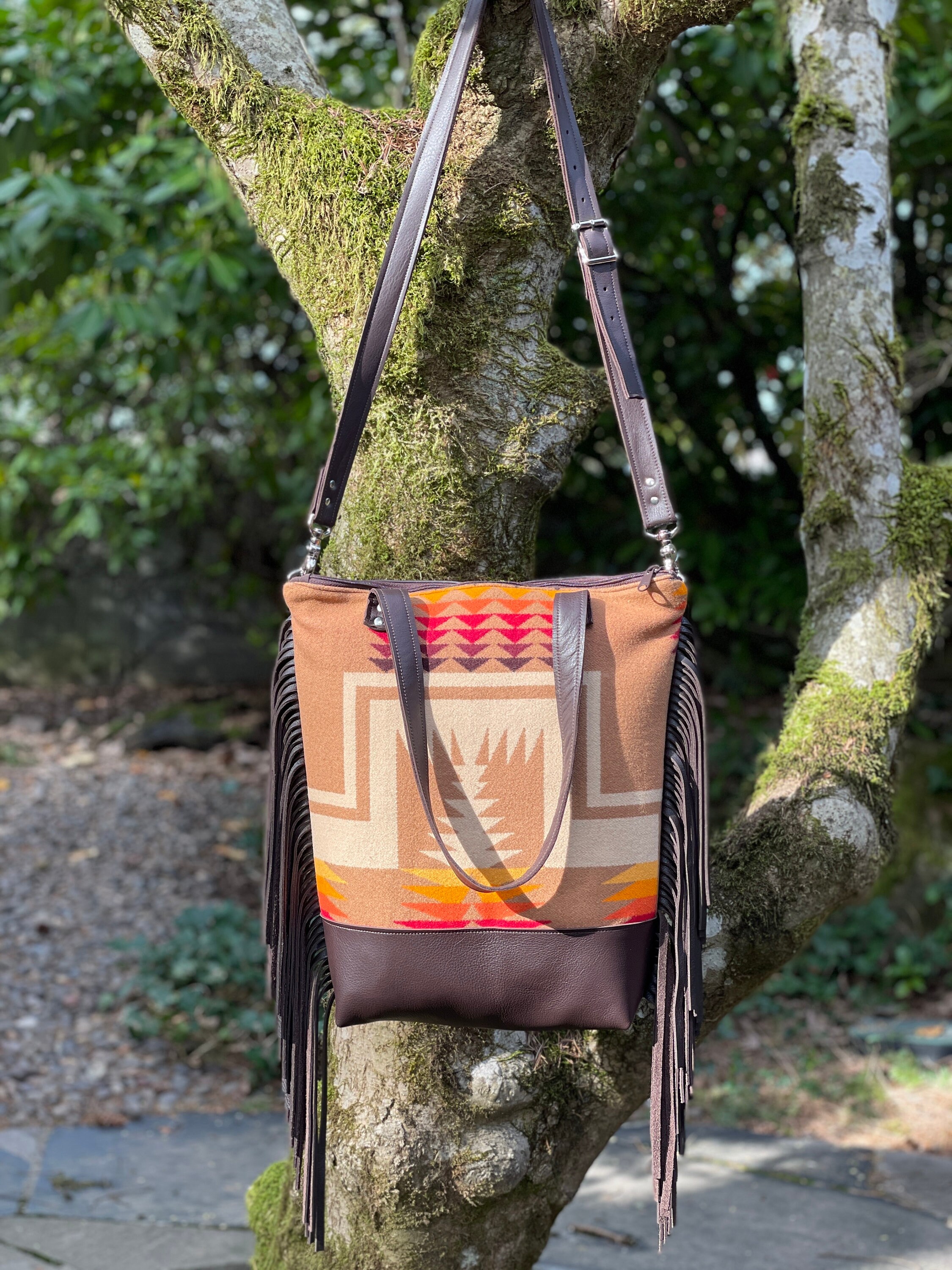 Large Fringe Crossbody Tote Bag in Oregon Woolhardingbrown Etsy