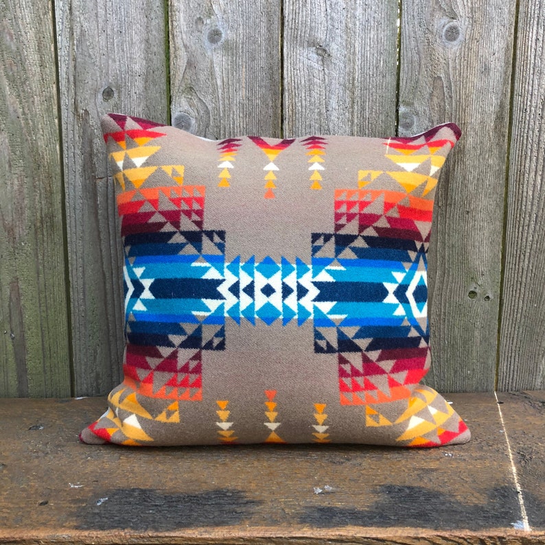 Southwestern Wool pillow cover in Pendleton wool Pilot Rock-Tribal Pillow-Geometric Design Pillow Oregon Wool