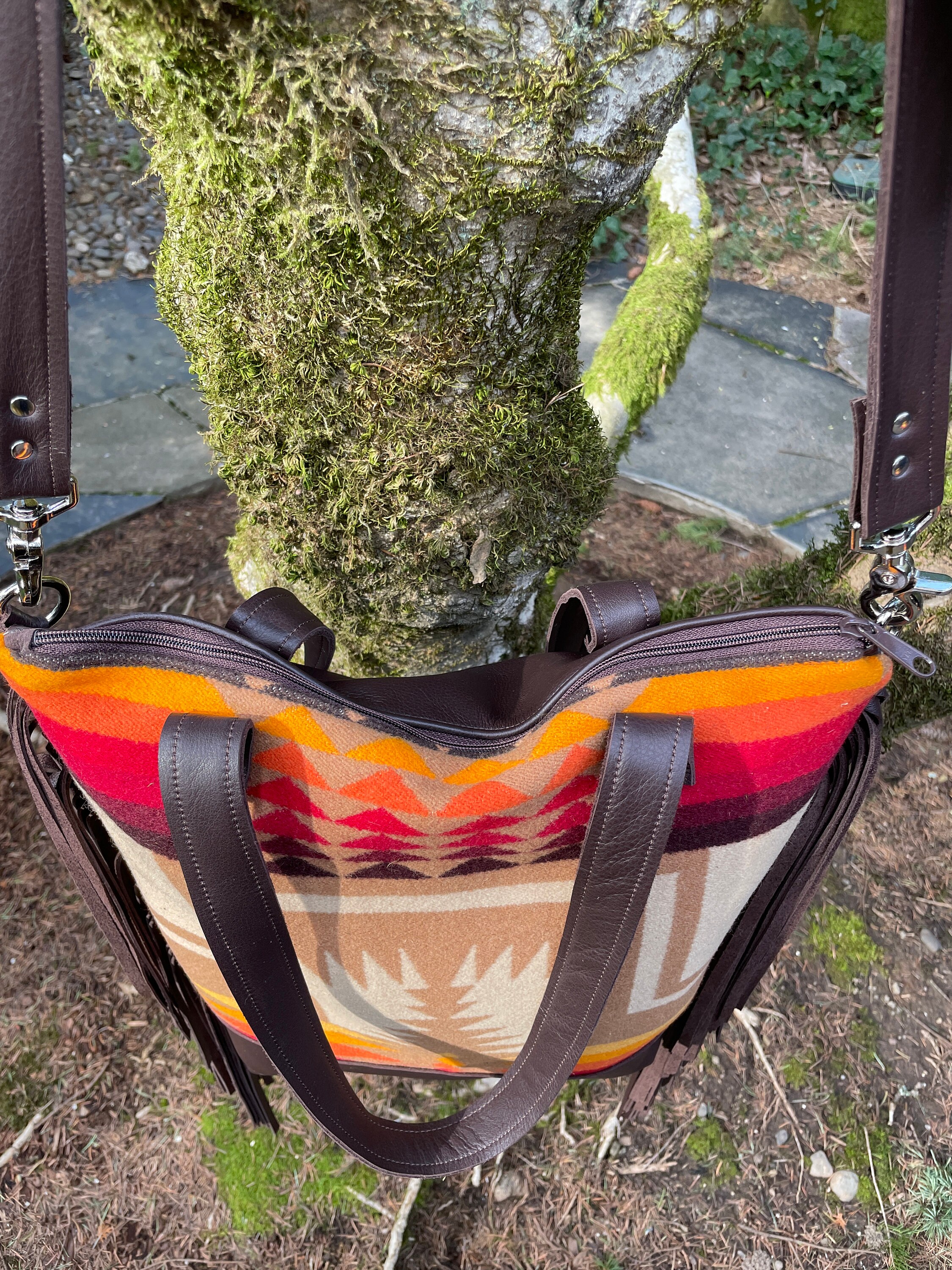 Large Fringe Crossbody Tote Bag in Oregon Woolhardingbrown Etsy