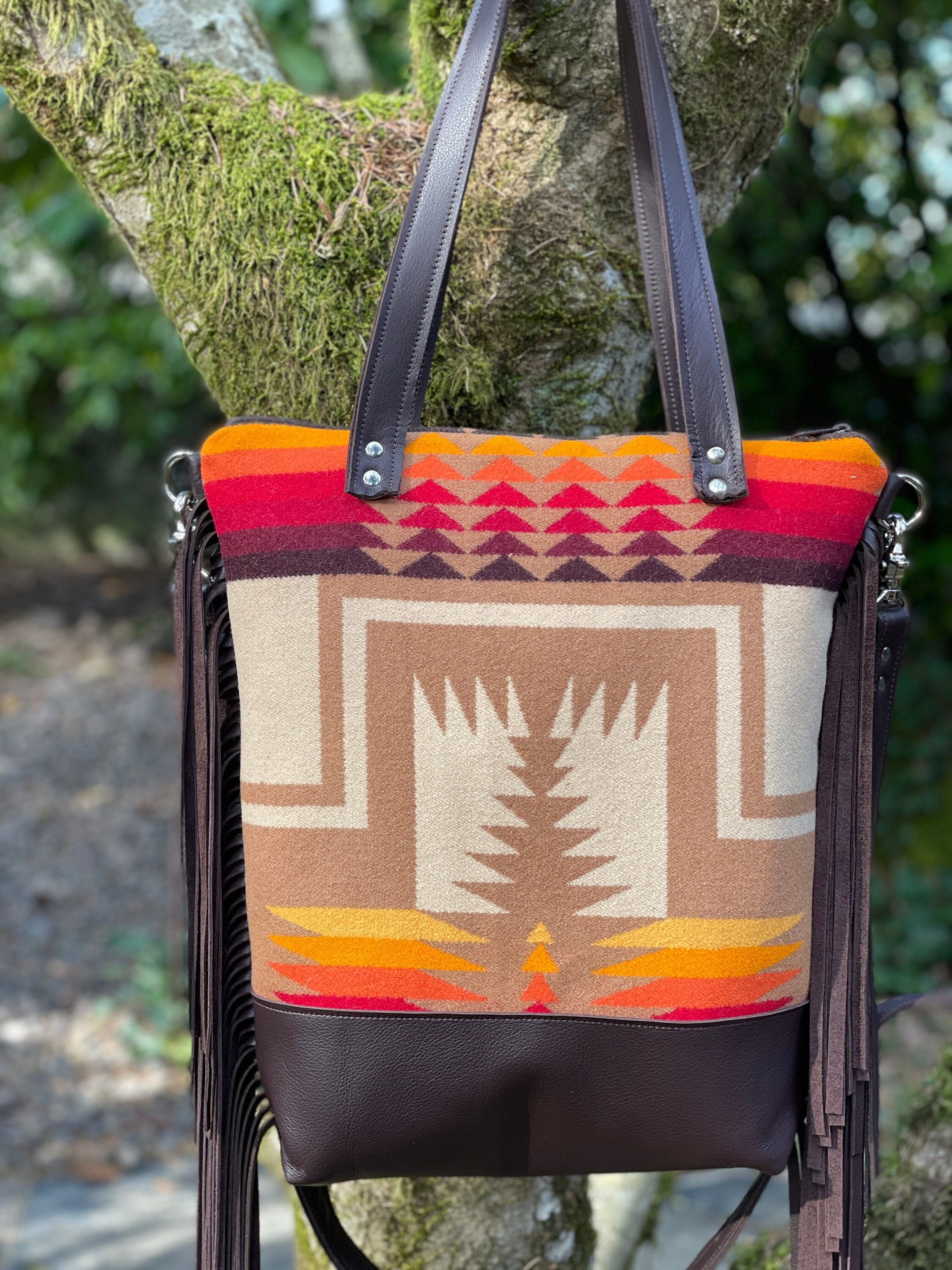 Large Fringe Crossbody Tote Bag in Oregon Woolhardingbrown Etsy