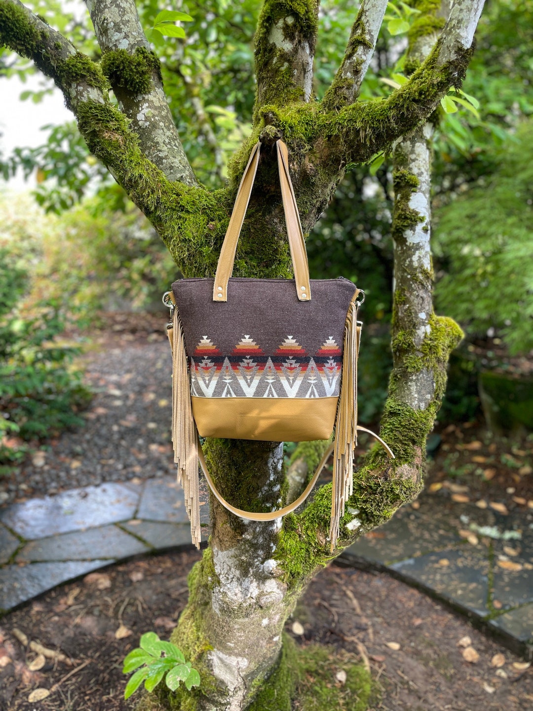 Large Southwestern Fringe Crossbody Tote Bag in Brown Pacific Etsy