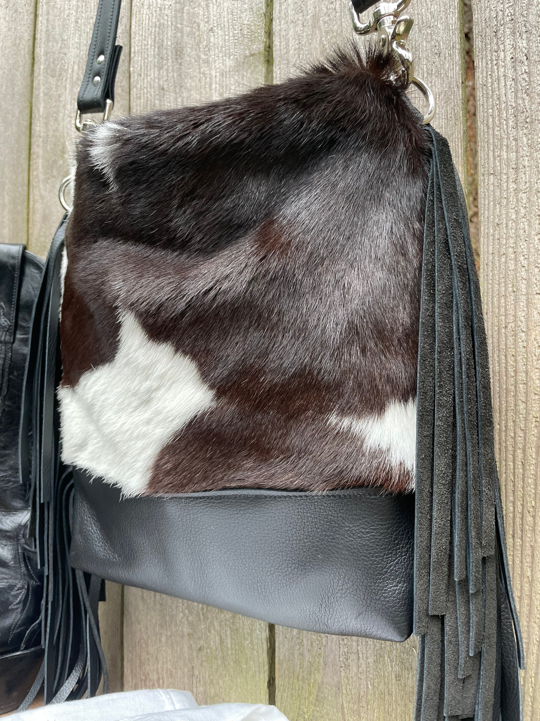 Calf Hide Fringe Crossbody Bag-hair on Hide Bag-black Leather | Etsy
