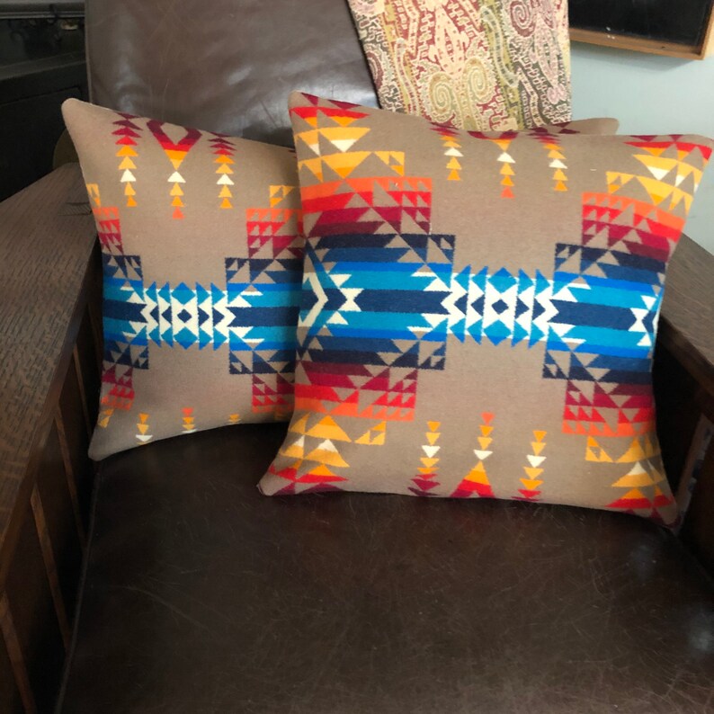 Southwestern Wool pillow cover in Pendleton wool Pilot Rock-Tribal Pillow-Geometric Design Pillow Oregon Wool