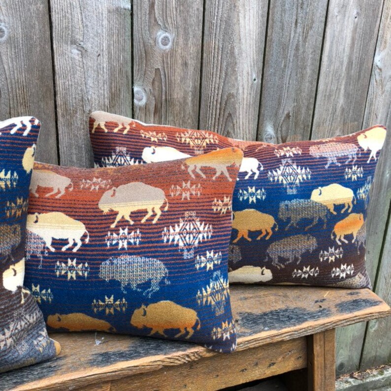 Wool pillow cover in Pendleton wool Land of the Buffalo Etsy