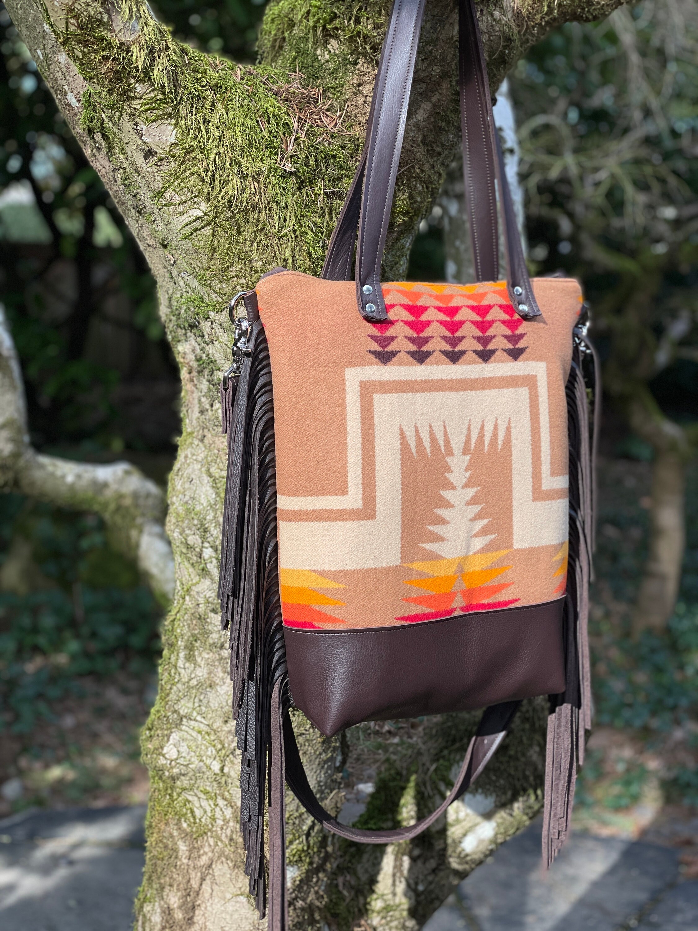 Large Fringe Crossbody Tote Bag in Oregon Woolhardingbrown Etsy