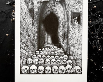 Ossuary Skulls Print 11”x14”  Catacombs Dead Death Goth Art Halloween Decor Spirit  Afterlife Dark Darkart Witch Witchy Bones Skeleton Love
