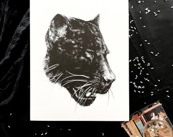 Panther print 11”x14”  Cat Blackcat Black Bigcat  Nature Spirit Spiritanimal Fairytale Women Empowerment  Mystical  Love Art Draw Catseye