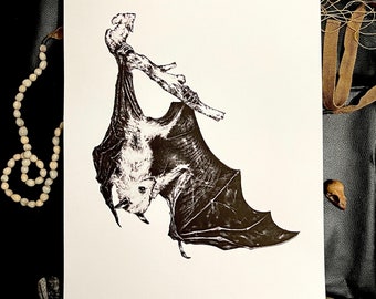 Hangin Bat 11”x14” giclee print Insect Bugs Color Nature Fairytale Women Empowerment Mystical Spirit Animal Wings Angel Witch Goth