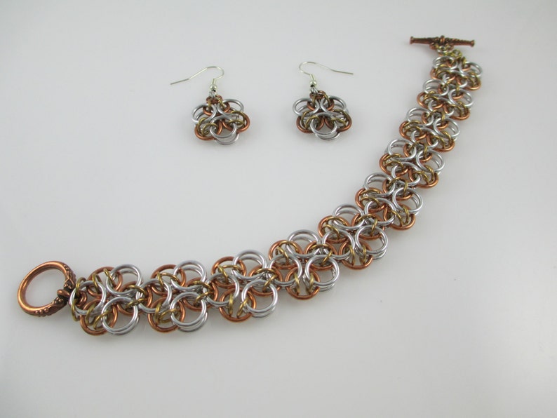 Chainmail Jewelry Chainmail Bracelet Bracelet and Earring Celtic Styled Chainmaille Set in Copper and Aluminum