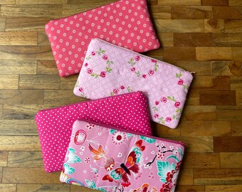 Padded Pencil pouch or Makeup bag made of pink colored cotton with cute patterns