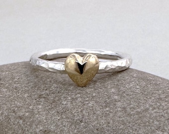 9ct Yellow Gold & Sterling Silver Heart Stacking Ring