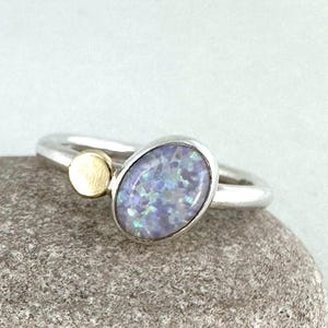 9ct Gold, Sterling Silver and Australian Opal Ring Size M