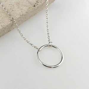 Small Minimalist Sterling Silver Polished Circle Necklace