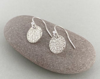 Handmade Sterling Silver Textured Disc Dangle Earrings