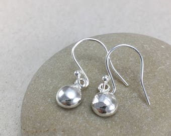 Sterling Silver Pebble Earrings, Polished Silver Nugget Earrings, Handmade Silver Earrings, Silver Dangle Earrings Dangle Pebble Earrings