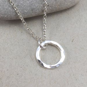 Hammered Sterling Silver Circle Necklace, Minimalist Silver Circle Pendant, Round Necklace on Chain