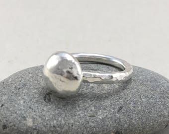 Silver Statement Pebble Ring, Handmade 2.5 mm Hammered Silver Ring, Silver Ring, British Silver Ring, Pebble Ring, Dome Ring, Chunky Ring