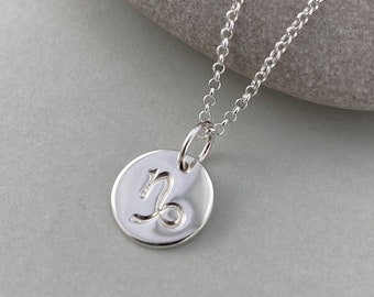 Sterling Silver Capricorn Zodiac Necklace, Polished Star Sign Charm Pendant