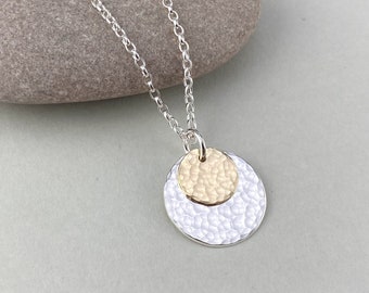 Hammered Sterling Silver & Gold Disc Necklace
