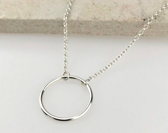 Medium Minimalist Sterling Silver Polished Circle Necklace