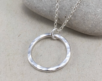 Hammered Sterling Silver Circle Necklace, Hammered Silver Circle Pendant, Silver Necklace, Simple Necklace, Hammered Circle Jewellery