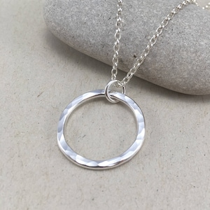 Medium Hammered Recycled Sterling Silver Circle Necklace