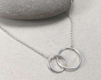 Sterling Silver Interlocking Double Circle Necklace, Interlocking British Silver Pendant, Handmade Silver Circle Necklace