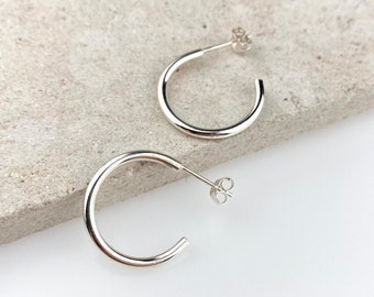 Modern Sterling Silver Hoop Earrings, Handmade Minimalist Everyday Silver Hoops