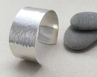 3 cm Wide Sterling Silver Cuff, Hammered Silver Bangle, Wide Silver Bracelet, Chunky Silver Cuff, Arm Cuff, Texture Silver Bracelet