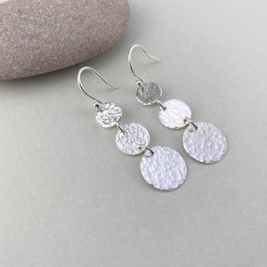 Hammered Sterling Silver Triple Circle Dangle Earrings, Hammered Silver Drop Earrings, Handmade Silver Earrings, Silver Dangle Earrings