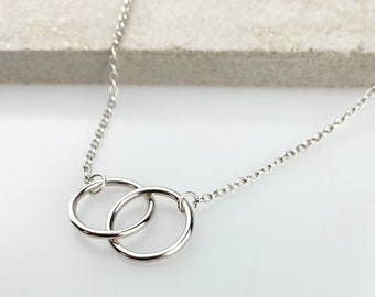 Small Sterling Silver Interlocking Double Circle Necklace, Interlocking British Silver Pendant, Handmade Silver Circle Necklace