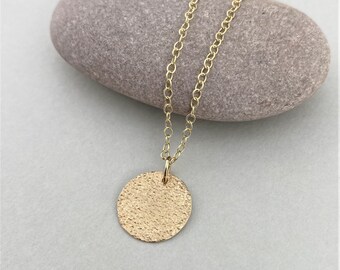 Hammered 9ct Gold Disc Necklace, Recycled Gold Pendant