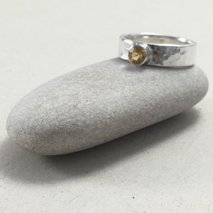 5mm Sterling Silver Citrine Ring, Hammered Recycled Silver 5 mm Gemstone Rings, Silver Wedding Rings, Handmade UK Silver rings, Gold Rings