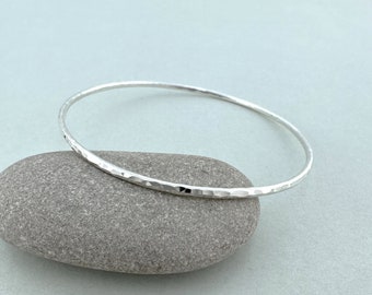 Hammered Silver Bangles, Solid Silver Bangles, Skinny Bangles, Stacking Bangles, 2 mm Silver Bangles, Silver Bracelet, Hammered Silver