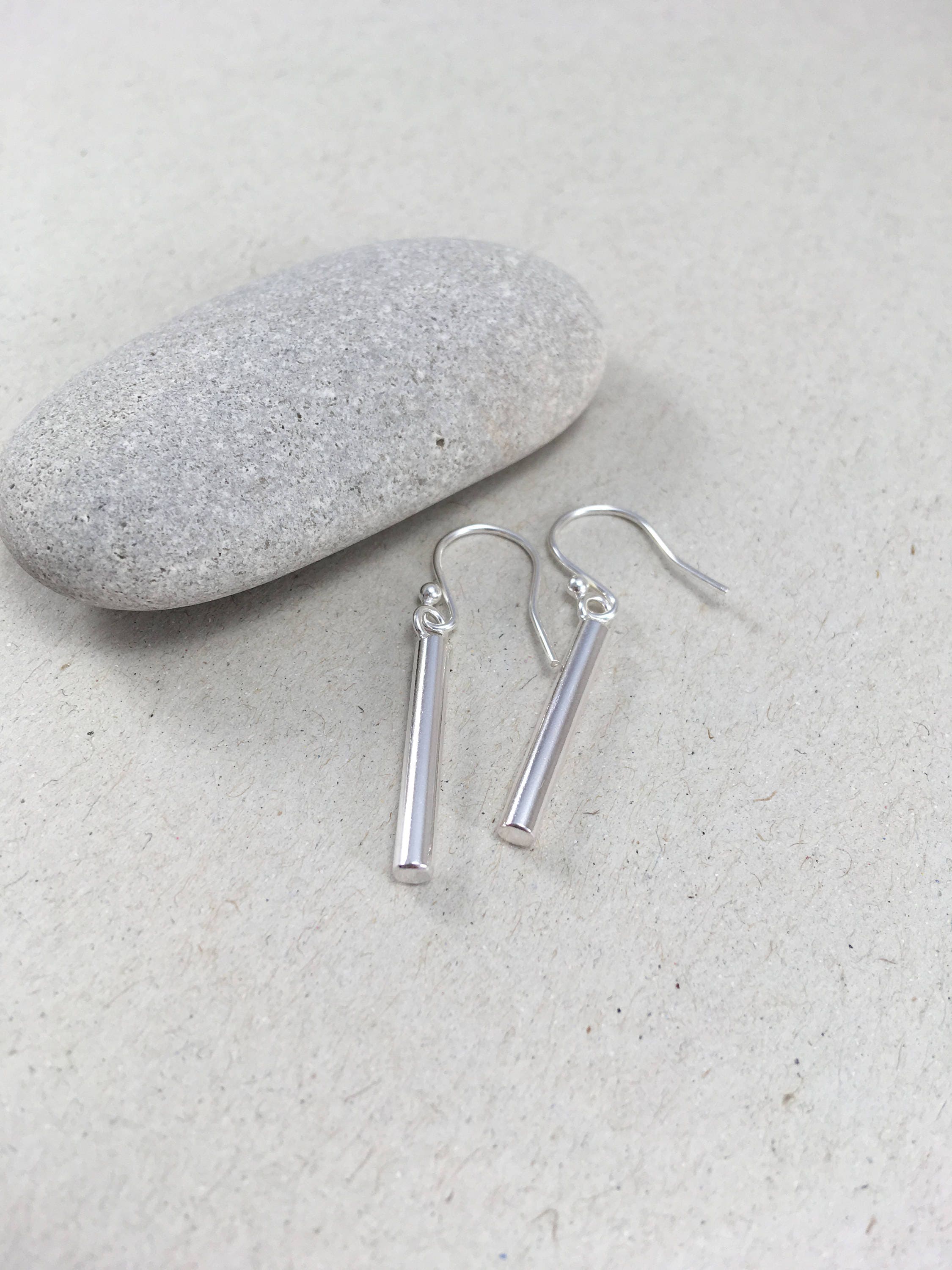 Sterling Silver Drop Dangle Earrings, Handmade Silver Bar