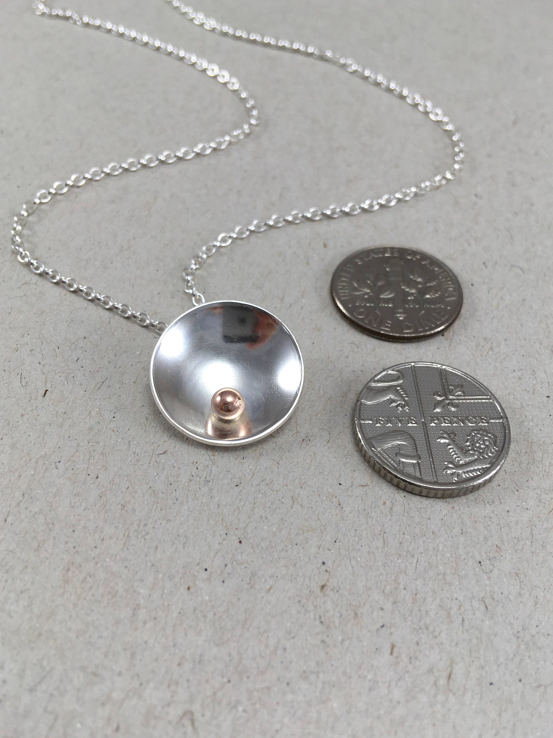 Recycled Sterling Silver and 9ct Gold Dome Necklace & Earring - Etsy UK