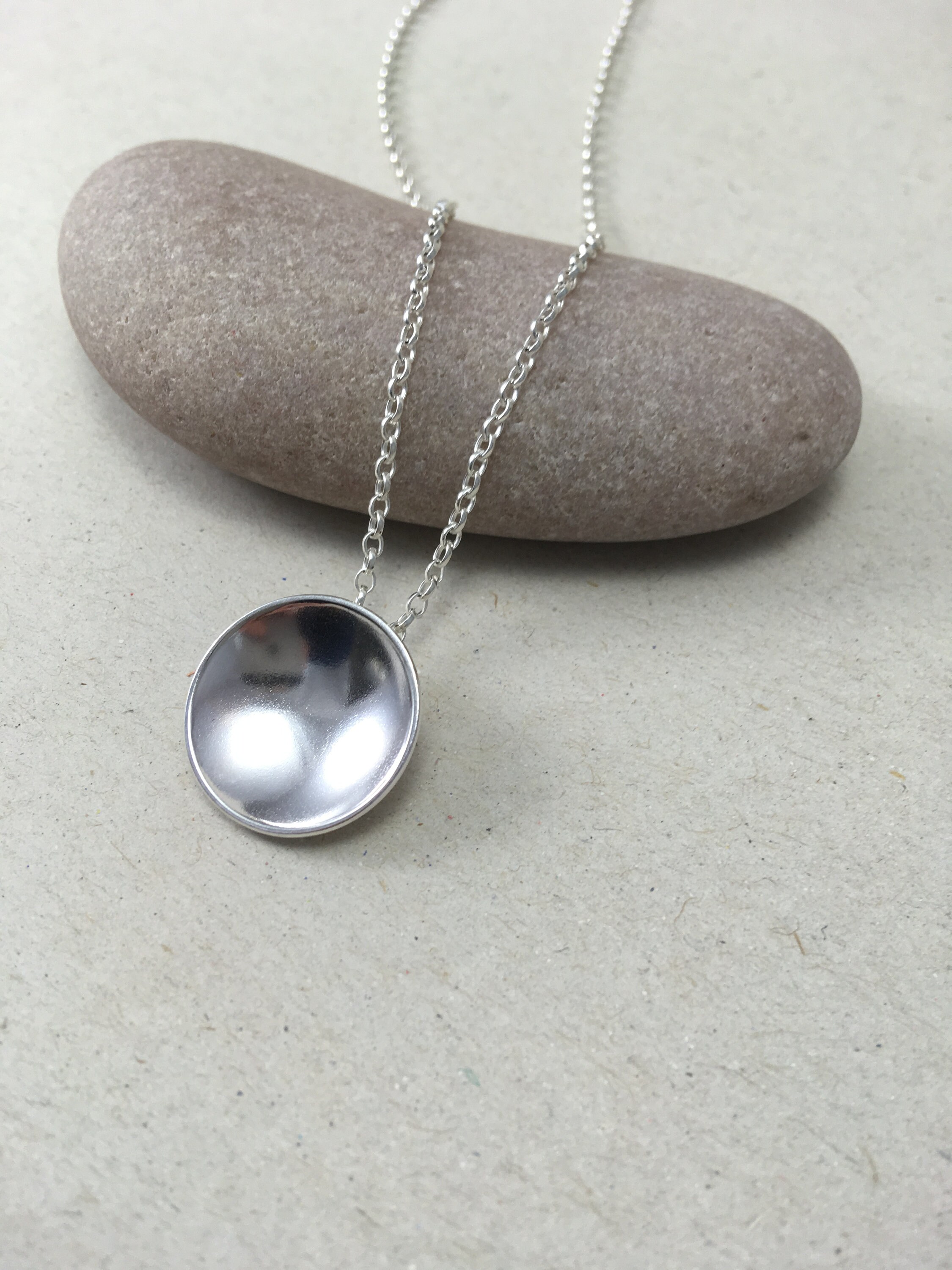 Sterling Silver Dome Necklace and Earring Set Circle Pendant Etsy UK