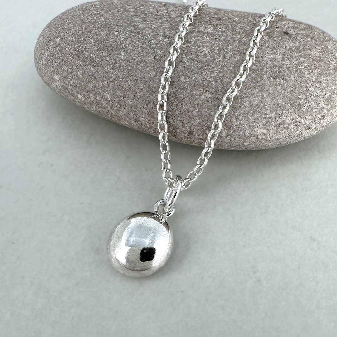 Sterling Silver Pebble Necklace, British Silver Nugget Pendant ...