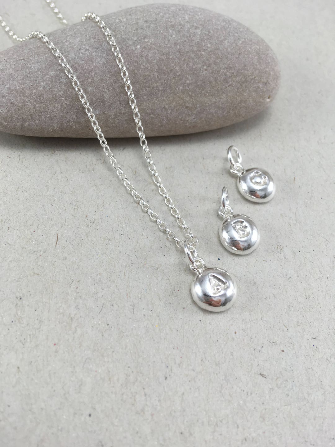 Personalised Handmade Sterling Silver Initial Pebble Necklace - Etsy UK