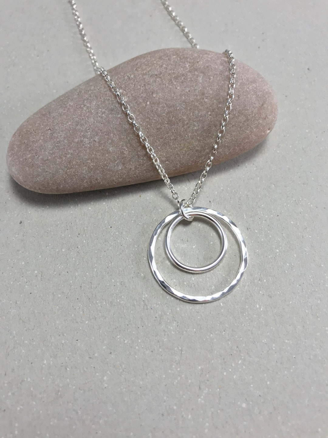 Hammered Sterling Silver Double Circle Necklace Textured - Etsy UK