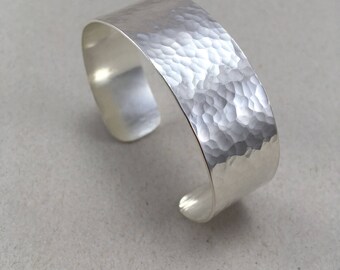 2 Cm Wide Hammered Sterling Silver Cuff, Chunky Silver Arm Cuff