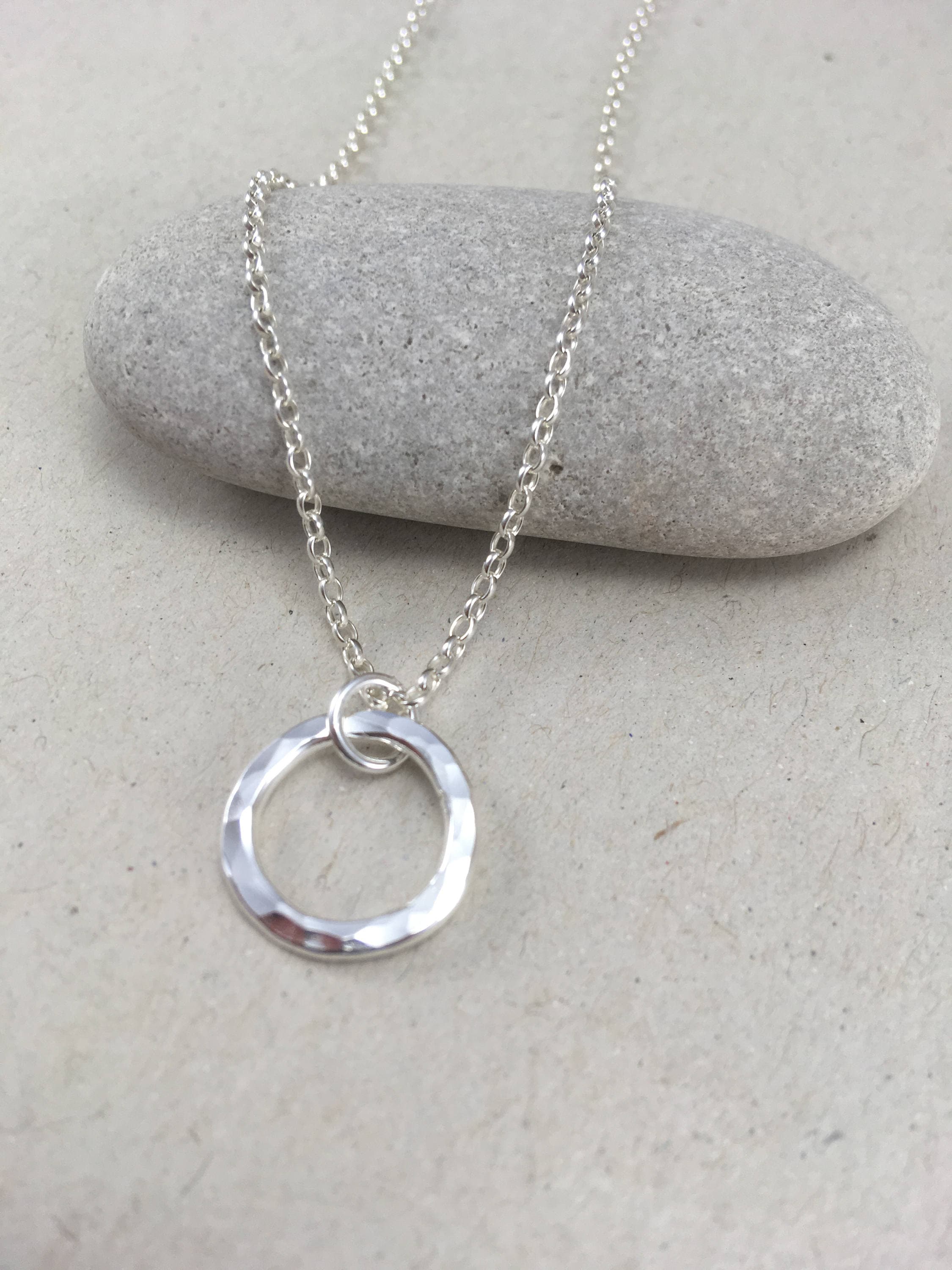 Hammered Sterling Silver Circle Necklace Minimalist Silver Circle Pendant Round Necklace on Chain Etsy