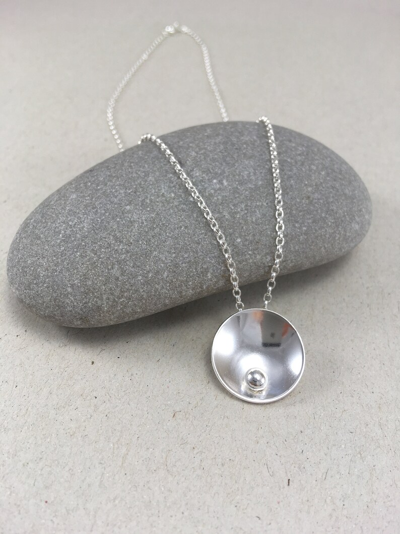 Silver Jewellery Gift Set Silver Necklace and Studs Silver Circle and Pebble Necklace Sterling Silver Dome Necklace /& Earring Set