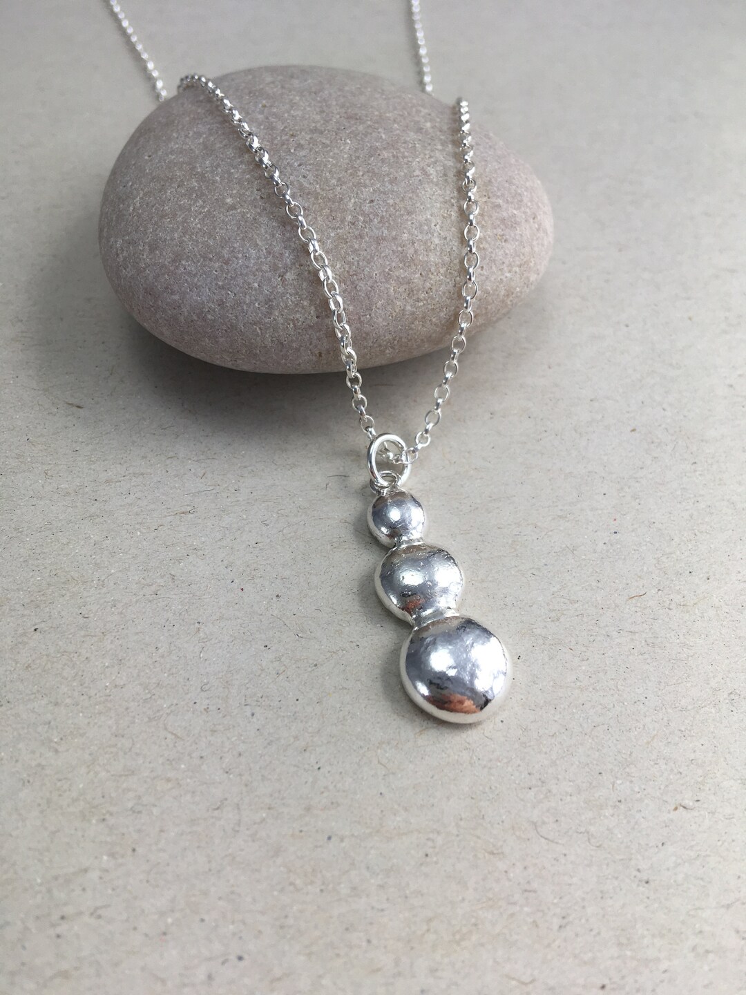 Handmade Recycled Sterling Silver Triple Pebble Necklace - Etsy