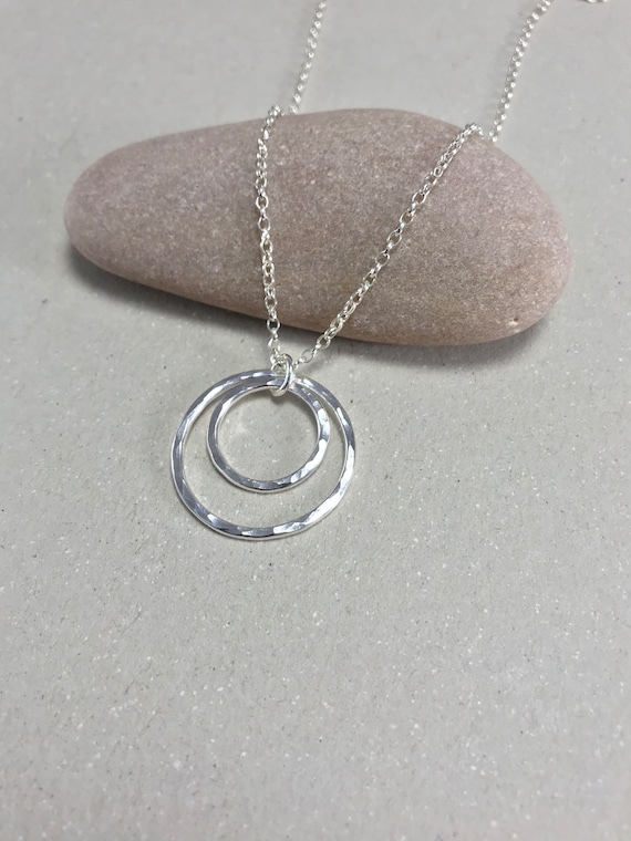 Circle Pendant Necklace Hammered Texture Sterling Silver Circle Pendant Necklace Hammered Texture Sterling Silver