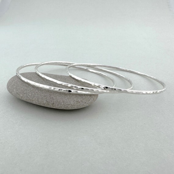 Hammered Silver Bangles Solid Silver Bangles Skinny Bangles Stacking Bangles 2 mm Silver Bangles Silver Bracelet Hammered Silver Etsy