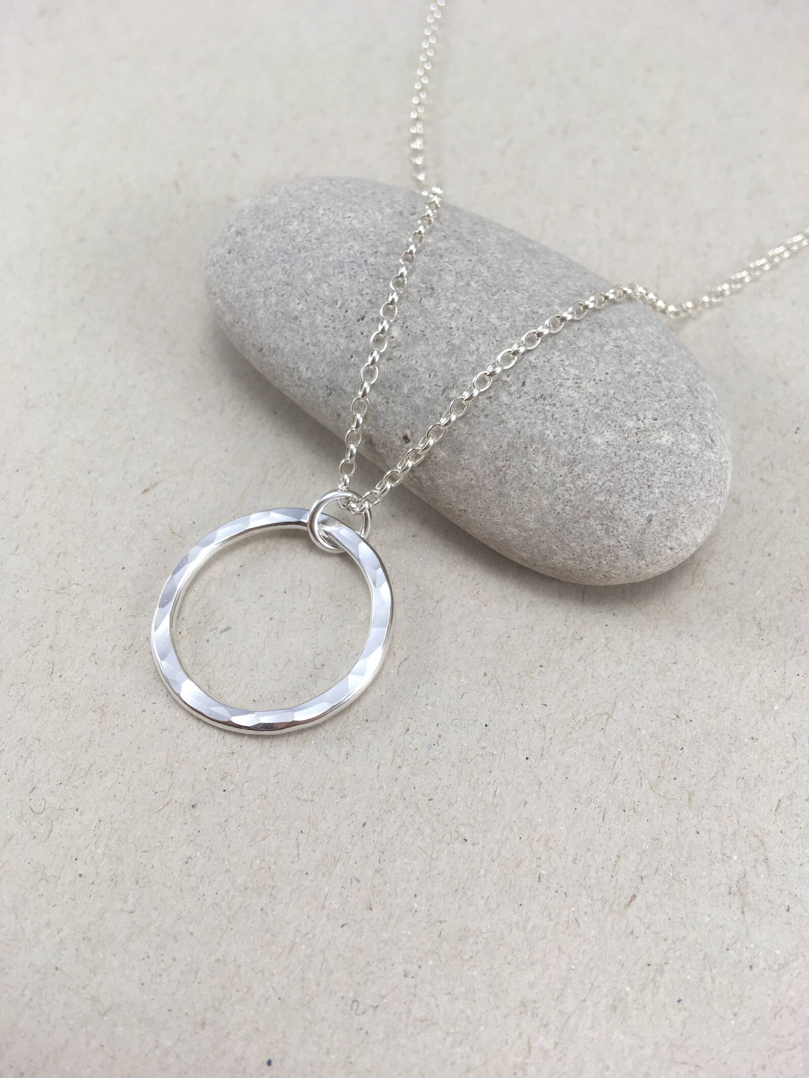 Sterling Silver Circle Necklace Hammered Silver Circle Etsy