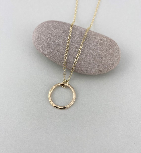 Solid 9ct Gold Circle Necklace Hammered Gold Circle Pendant Gold