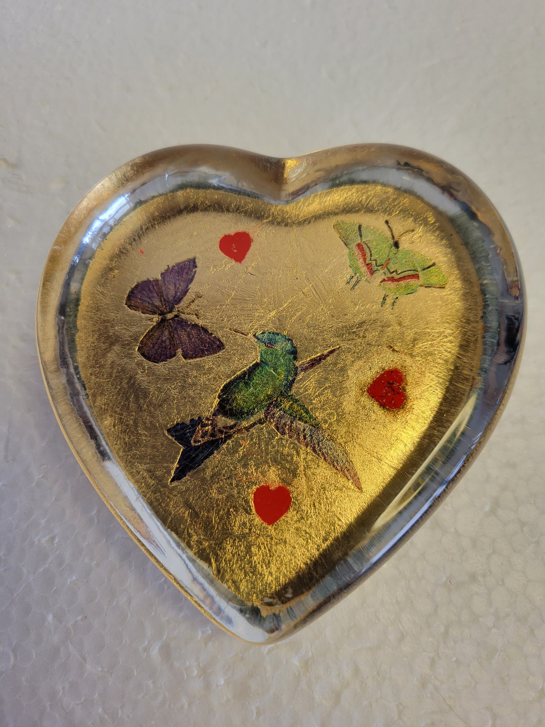 Heart Glass Paperweight With Hummingbird 4 Etsy